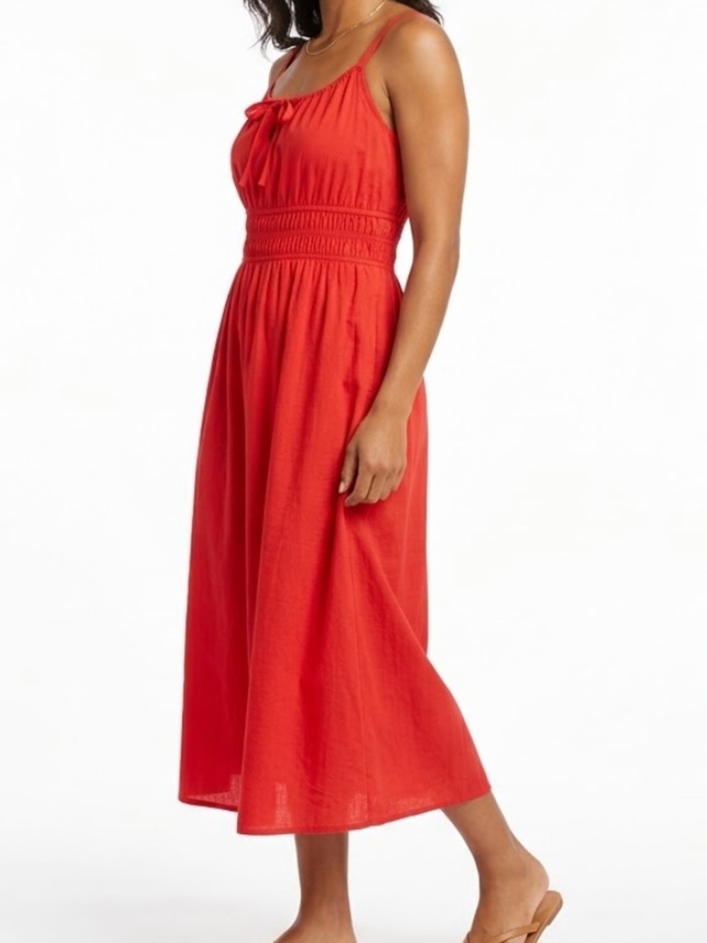 Lane Bryant Red Smocked Midi Dress with Tie Front